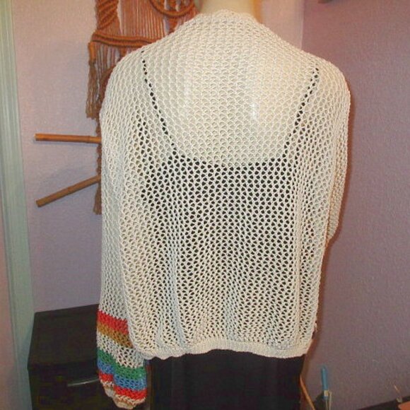Vtg Crochet Open Knit Granny Square Cardigan Size M L Sweater Rainbow Groovy 70s - Picture 5 of 6